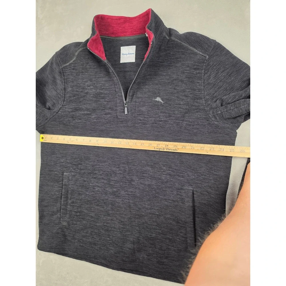 Tommy Bahama 1/4 Zip Pullover Mens XL Gray Fleece Pocket Mock Neck